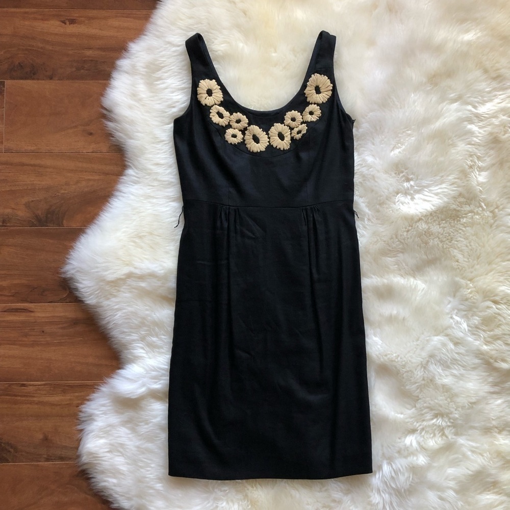 Etcetera Vintage Black Linen Sleeveless Embroidered Dress